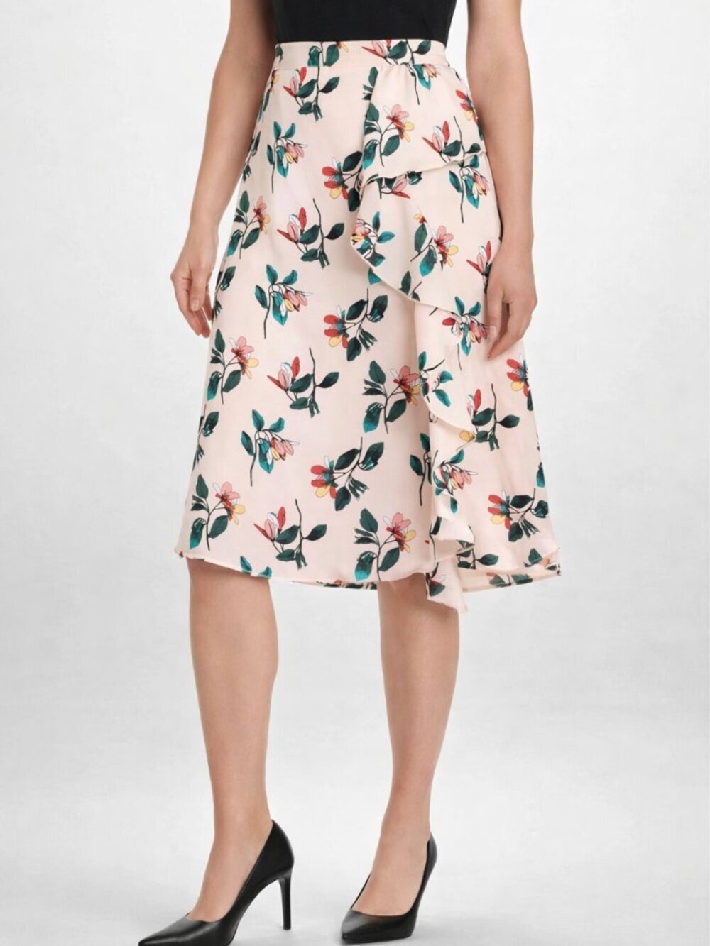 Ted Baker Floral Wrap Skirt Pink Ruffle Midi Romantic Cottagecore Size S